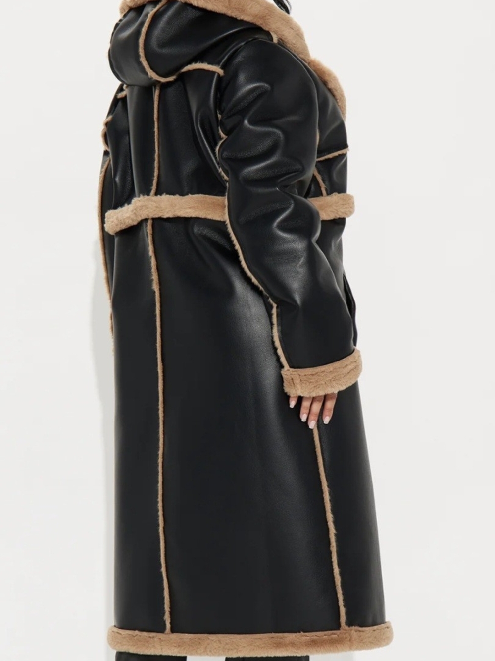Convertible Black Faux Leather Coat - Women's